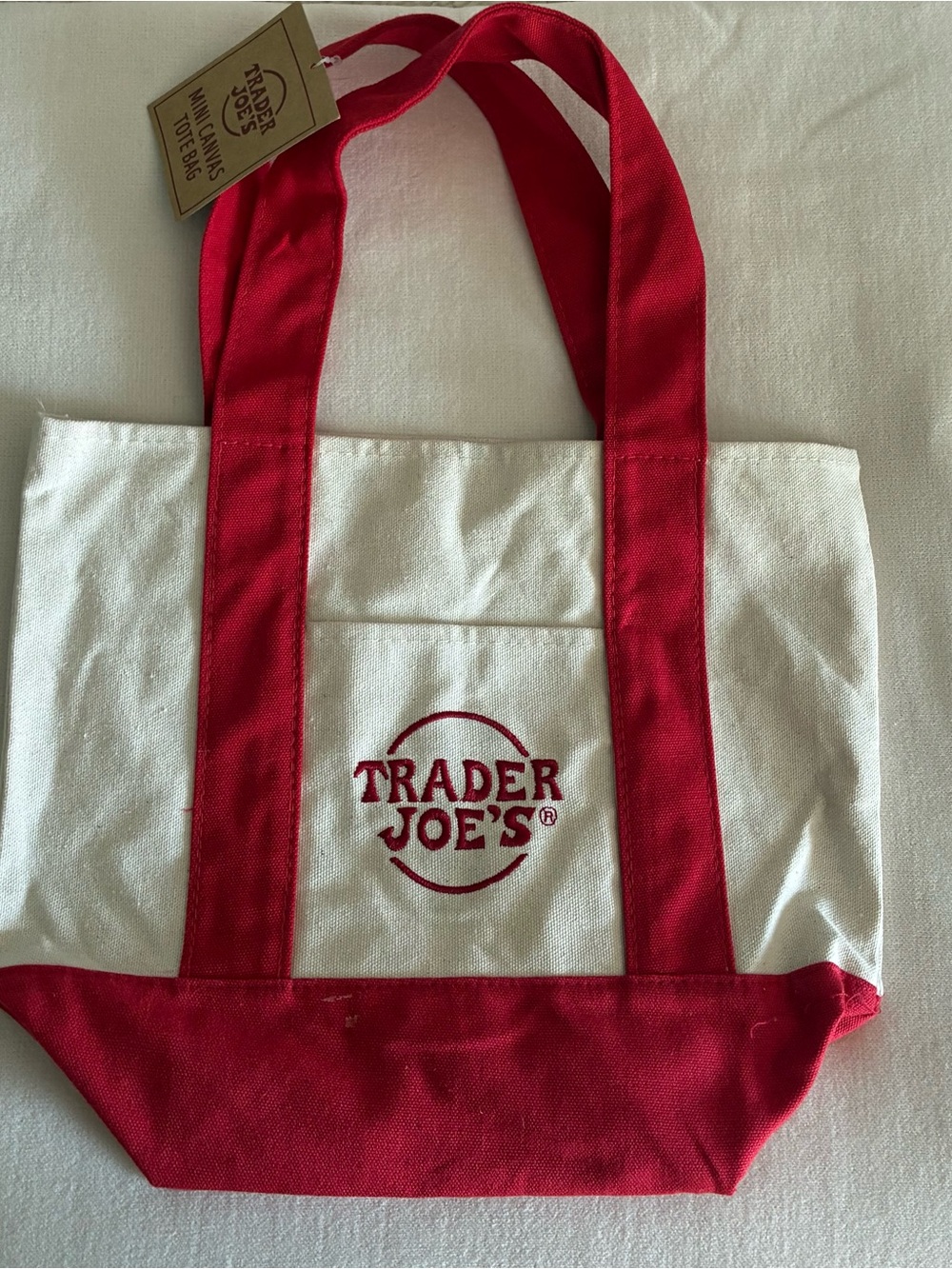 Trader Joe's Red & Cream Canvas Tote Bag